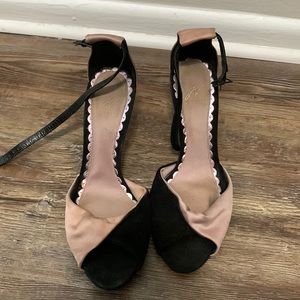 J. Vincent Pink Black Ankle Strap Heels